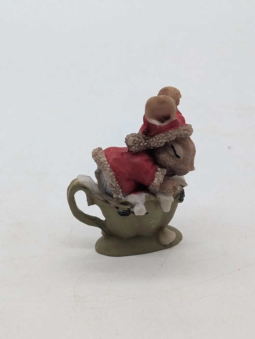 Vintage Miniature Christmas Mouse in Teacup Figurine • Whimsical Holiday Kitsch